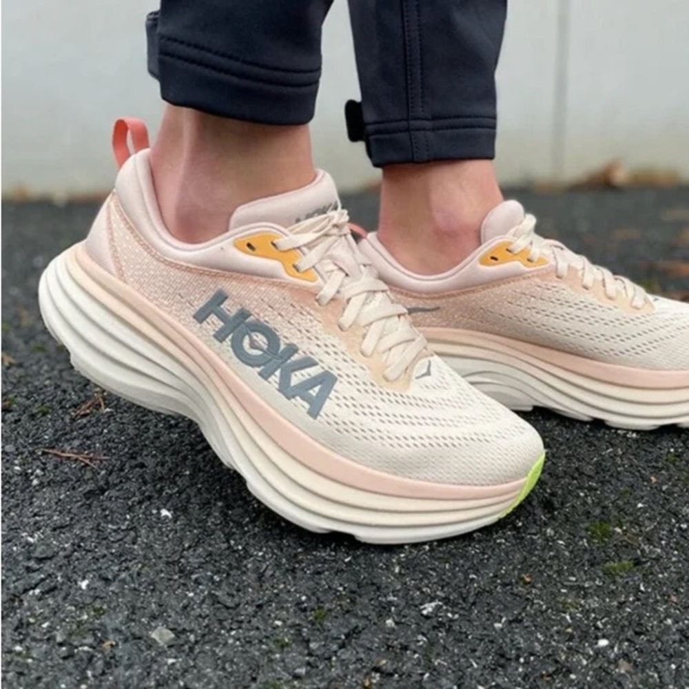Hoka Womens Bondi 8 Cream Vanilla Running Shoes - Picture 1 of 9
